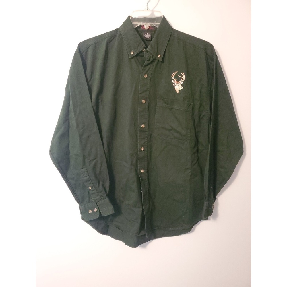 Ultra Club Collection Botton Down Green Embroidered Buck Long Sleeve Medium
